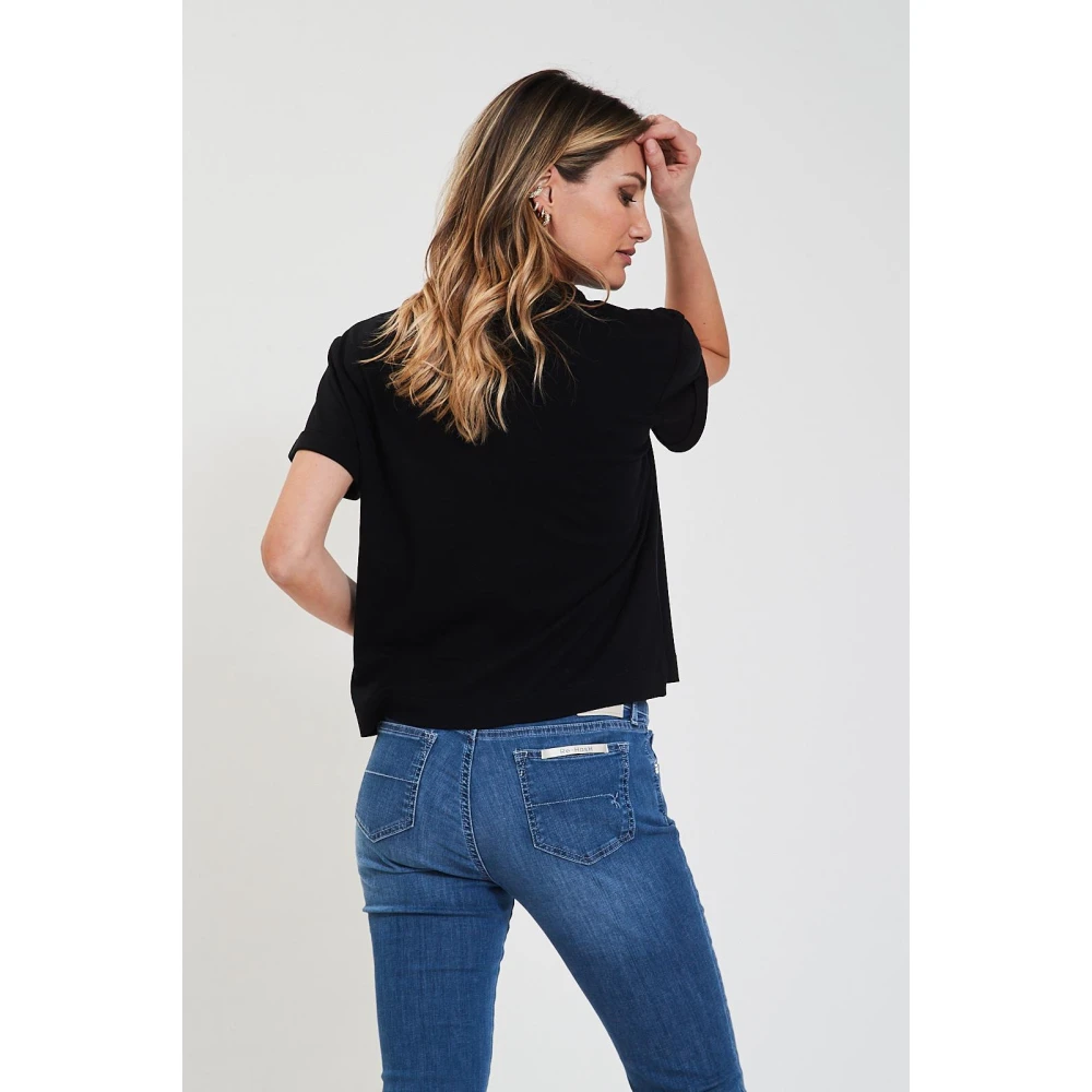 Gran Sasso T-shirt met ronde hals en omgeslagen mouwen Black Dames