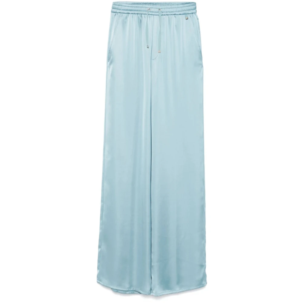 Herno Aquamarijn Blauwe Satijnen Palazzo Broek Blue Dames