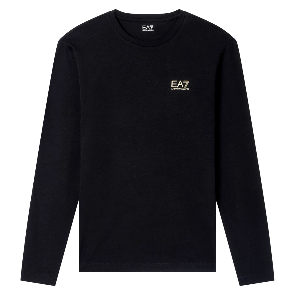 Ea7 Black Crew Neck T-Shirt Core Identity In Cotton With Long Sleeves - Image 2