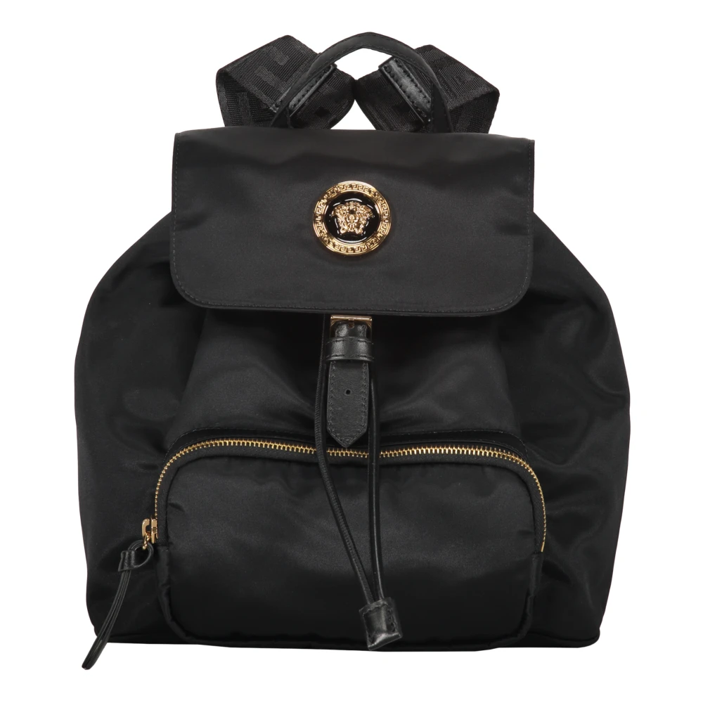 Versace Nylon ryggsäck med läderdetaljer Black, Dam