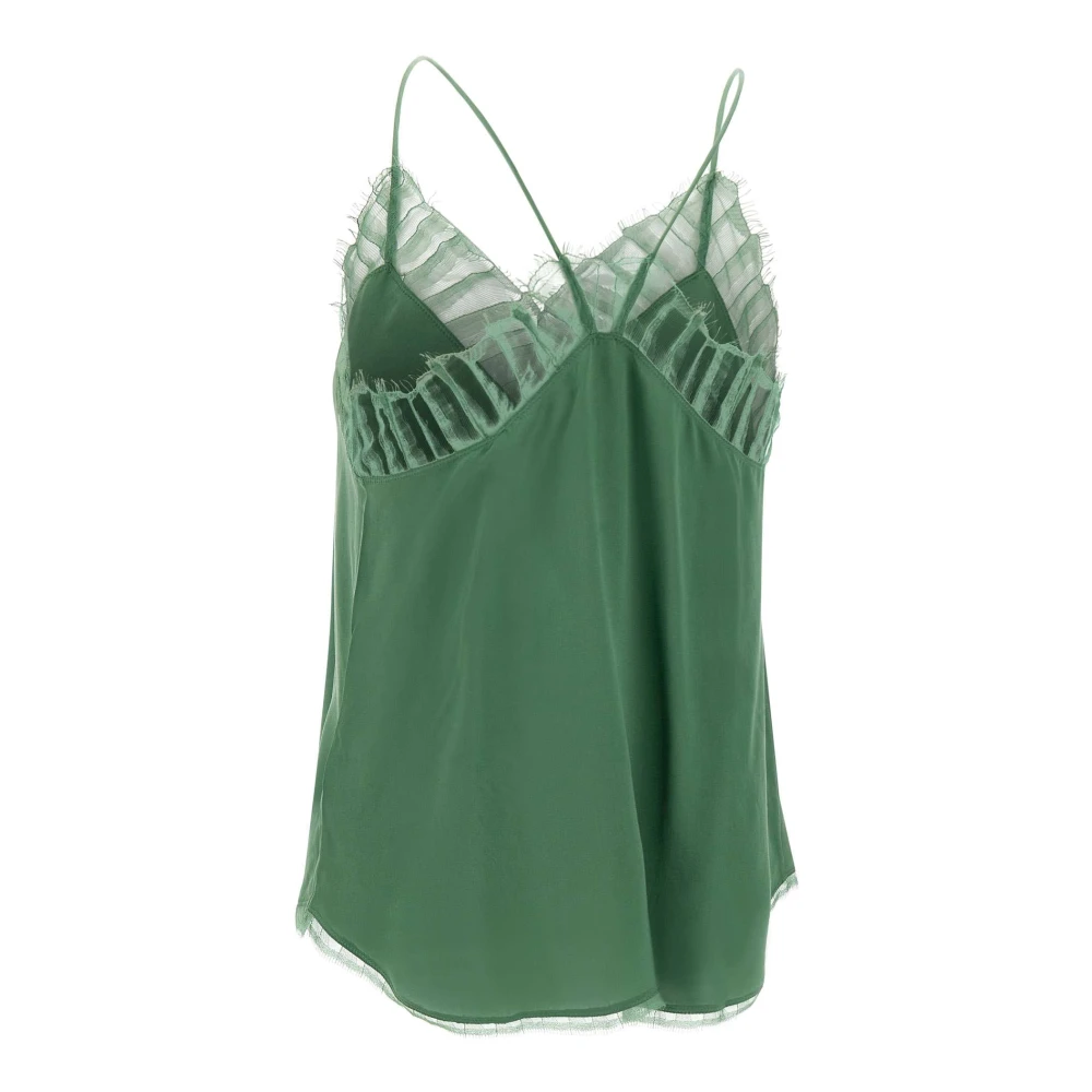 IRO Groene Zijden Top met Kantinzetten Green Dames