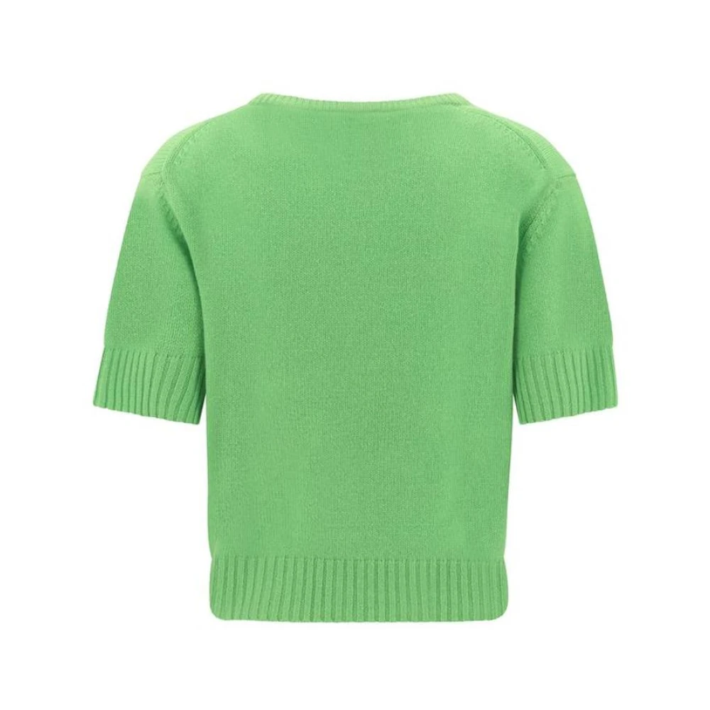 allude Korte mouw V-hals kasjmier trui Green Dames