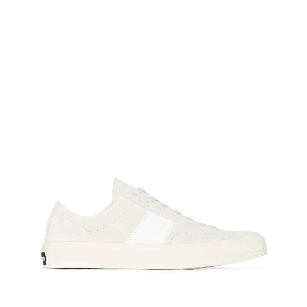 Tom Ford Men's White Embossed Logo Suede Trainers