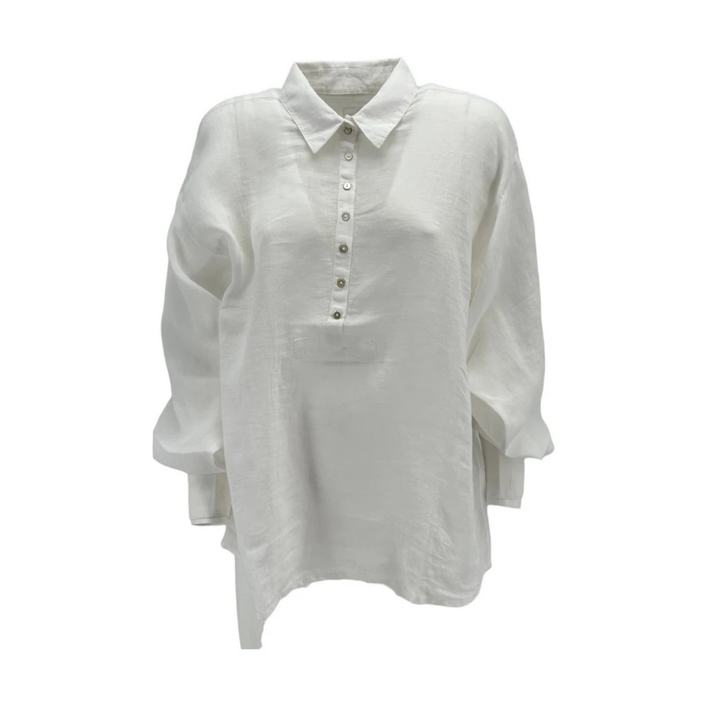 120% lino Witte Linnen Pofmouw Overhemd White Dames