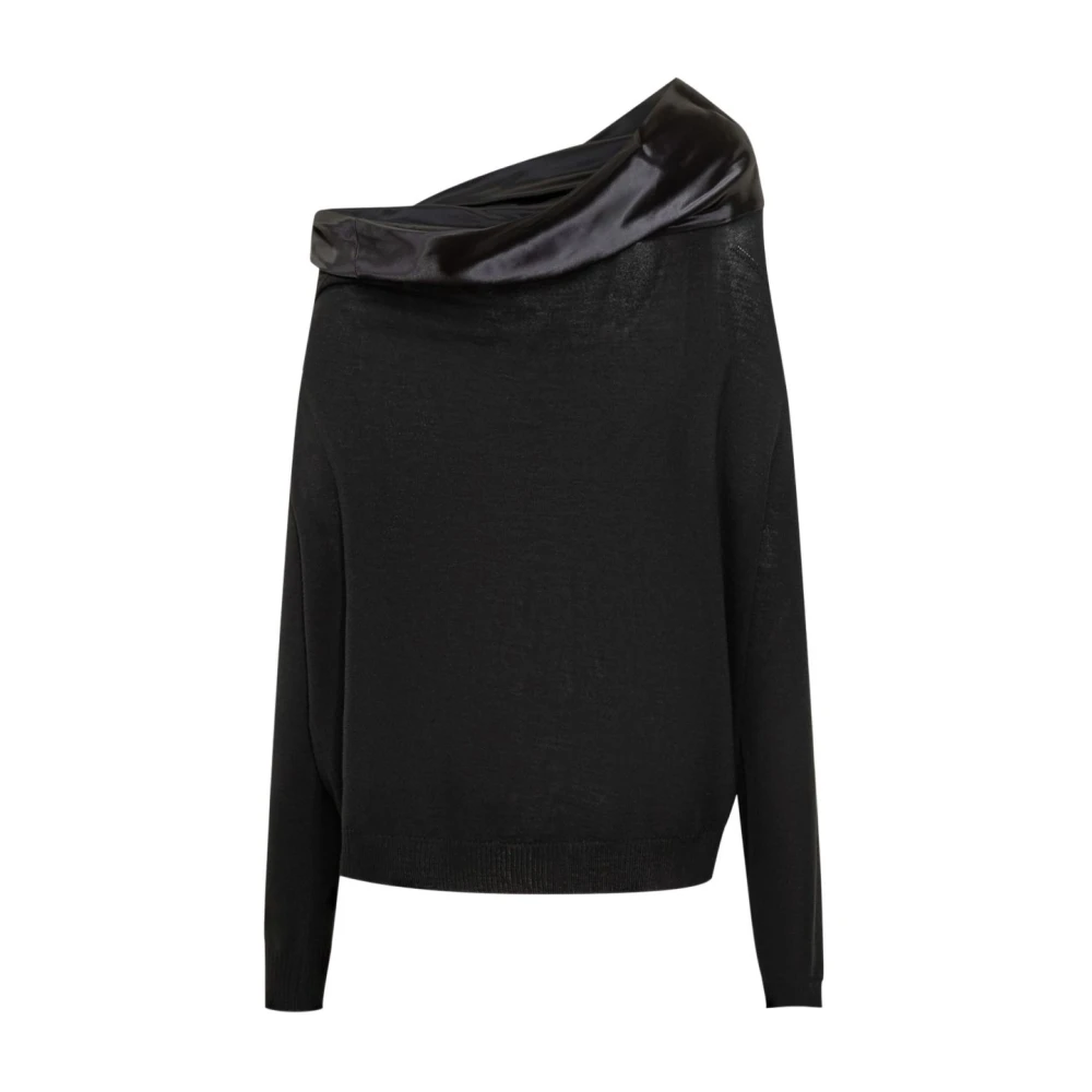 Alberta Ferretti Black Round-Neck Knitwear, Female, S, Draped Jumper