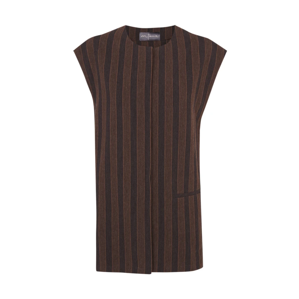 Cortana Gestreepte linnen en virgin wool vest Brown Dames