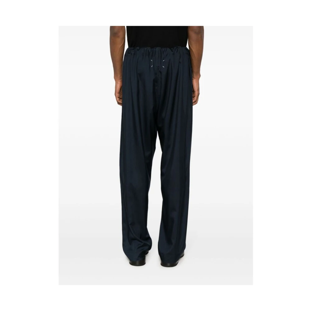 Maison Margiela Navy Blauwe Zijden Tapered Leg Broek Blue Dames