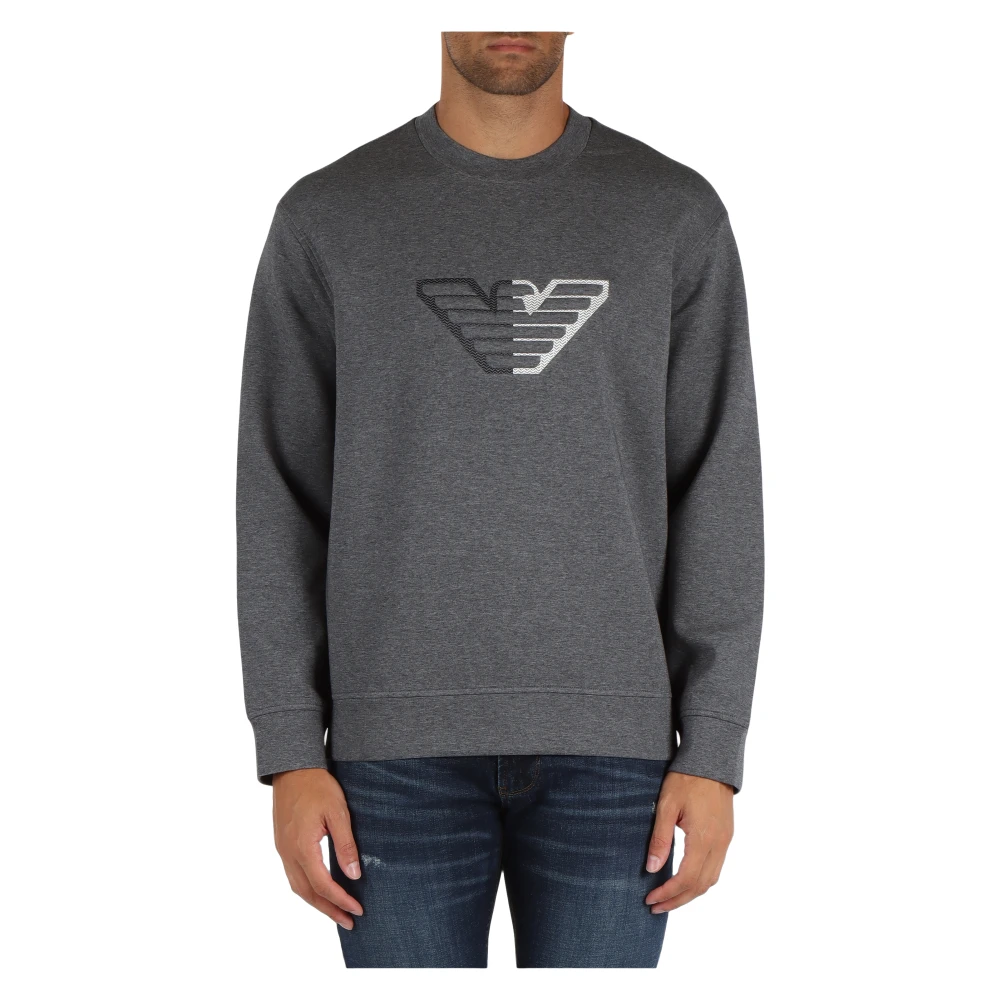 Emporio Armani Bomullsblandad sweatshirt med frontlogo broderi Gray, Herr