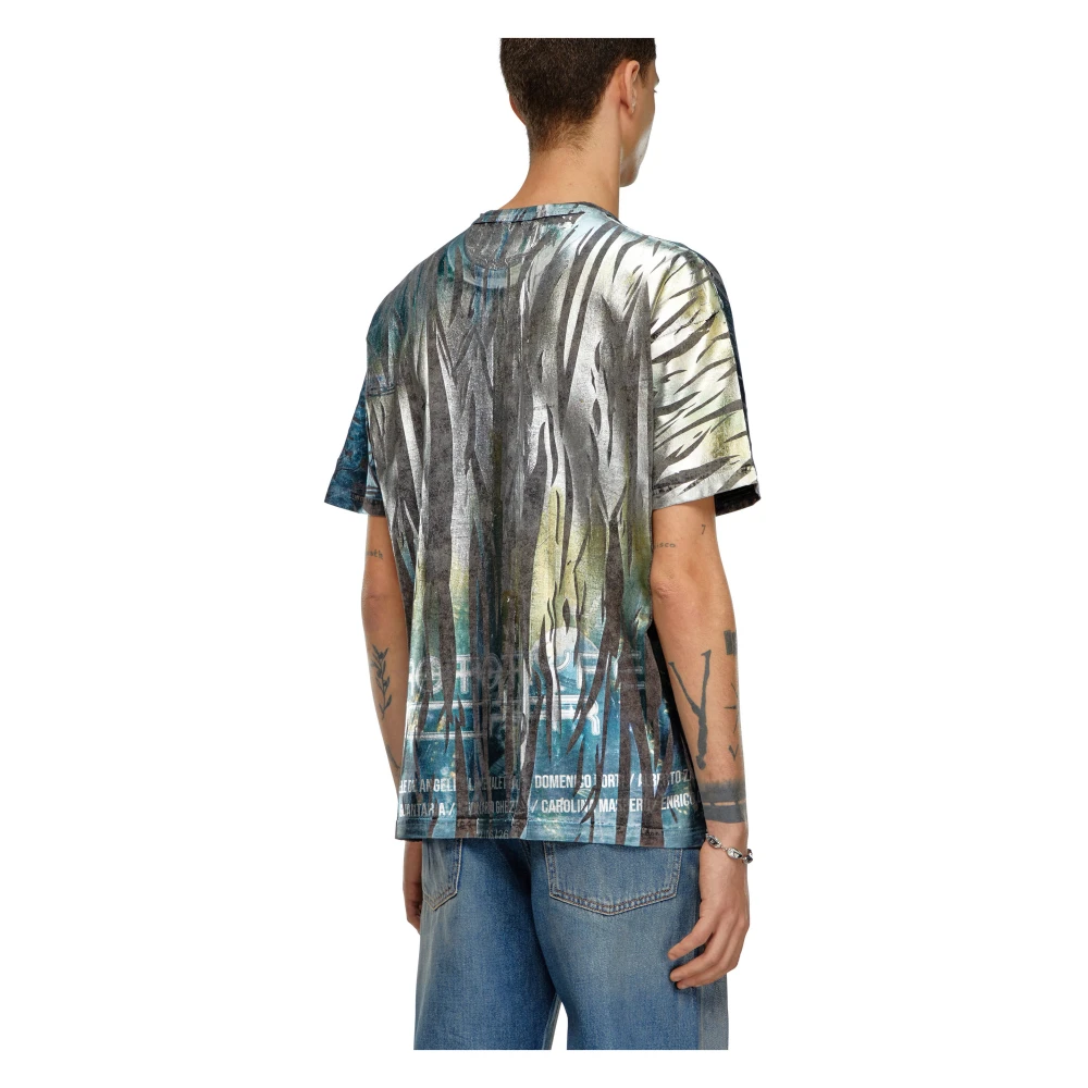 Diesel Gemetalliseerd Print Katoenen T-Shirt Multicolor Heren