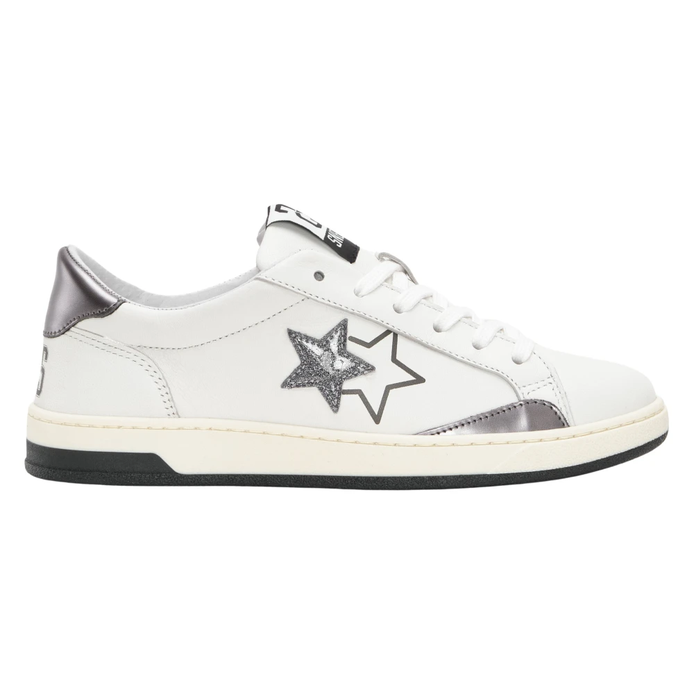 2Star Witte Leren Sneakers met Zilveren Details Dames Schoenen Veelkleurig Multicolor