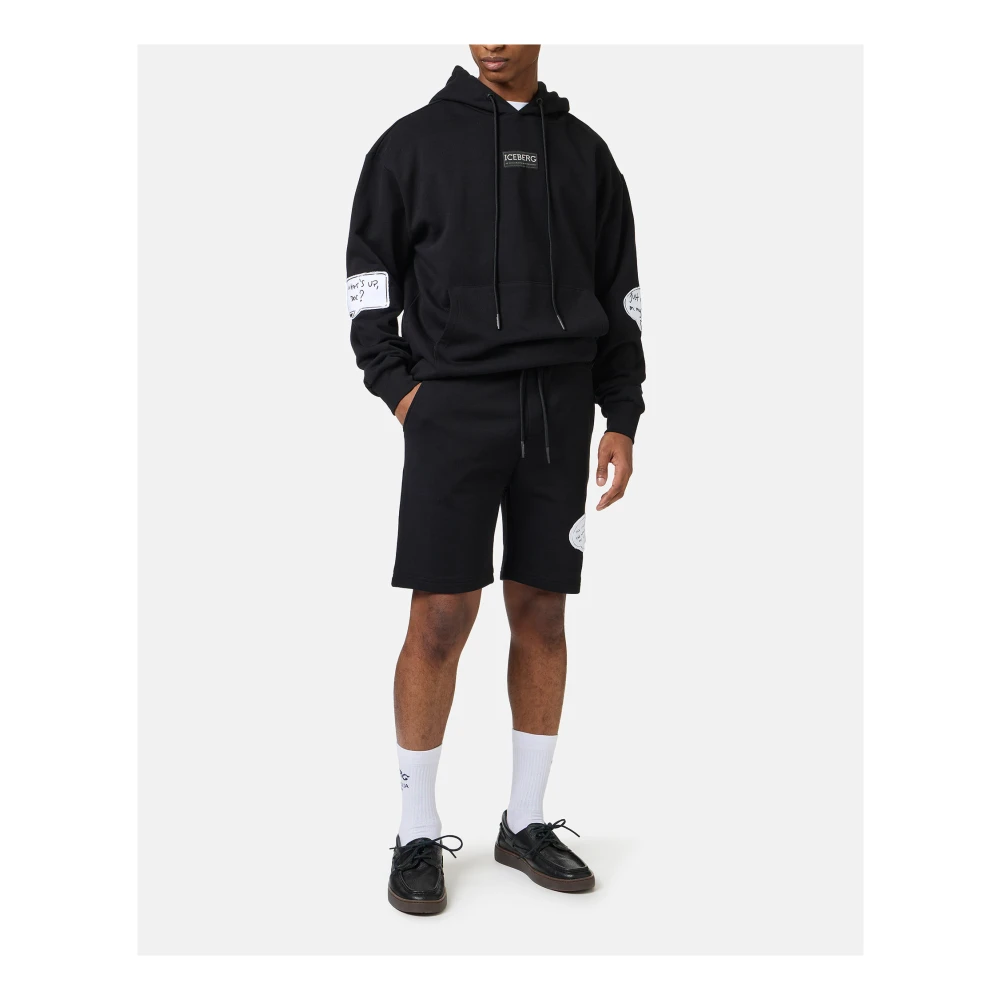 Iceberg Slim fit zwarte katoenen fleece Bermuda shorts met Taz borduursel Black Heren