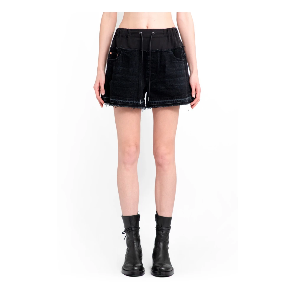 Sacai Zwarte Katoenen Jersey Denim Shorts Black Dames