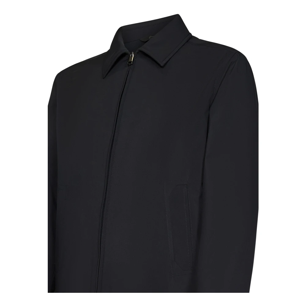 Brioni Blauwe Jas Aw24 Elegant Waterafstotend Black Heren