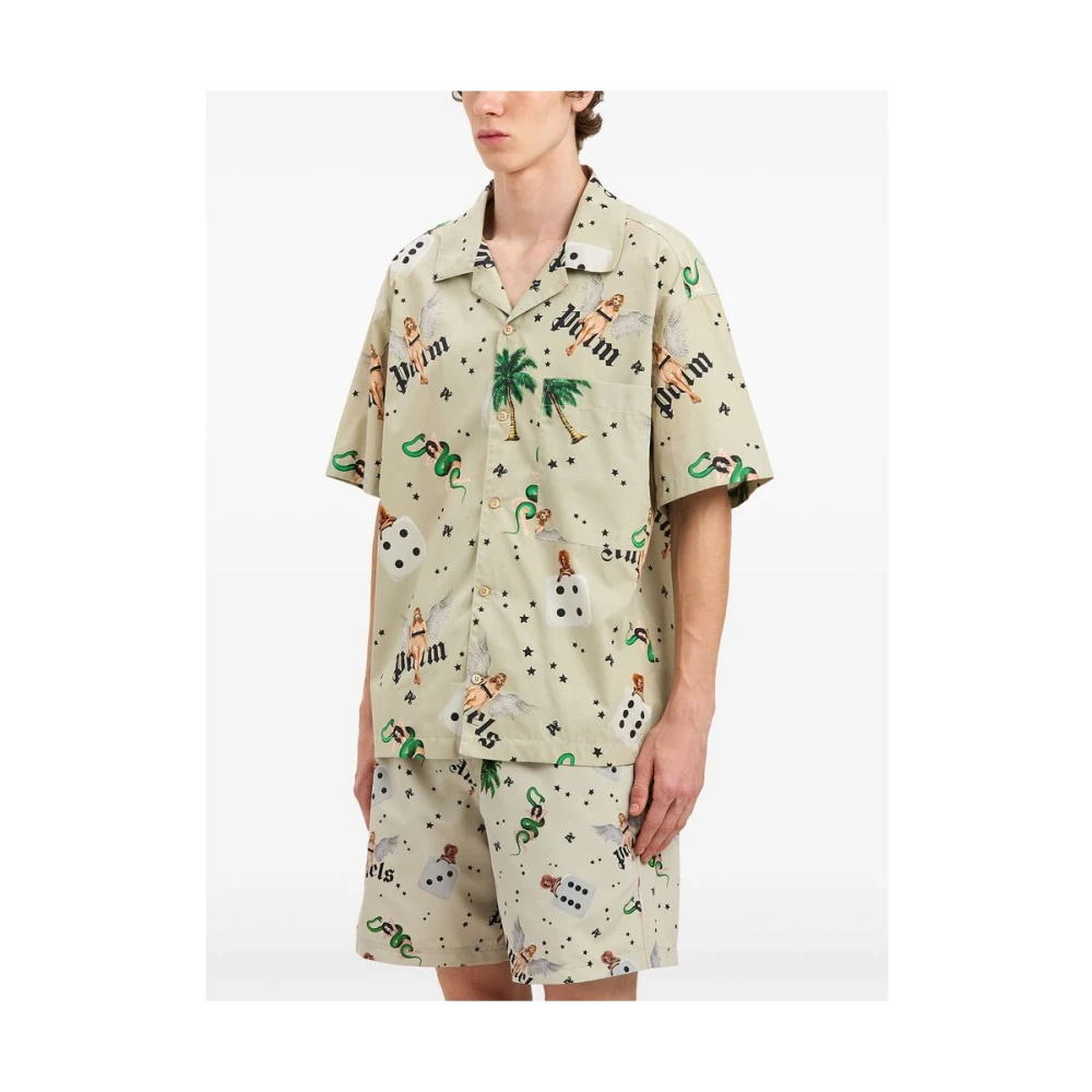 Palm Angels Overhemd met Grafische Print en Knopen Beige Heren