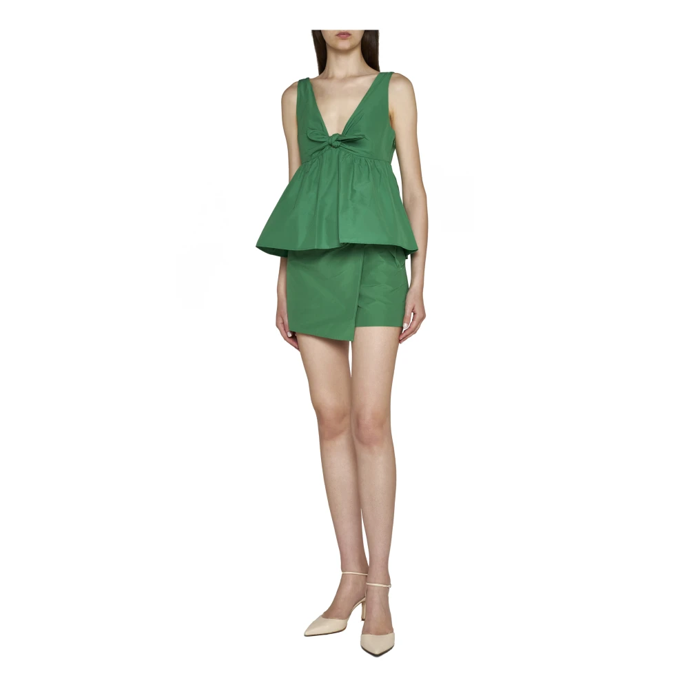 RED Valentino Groene Katoenen Knoop-Detail Shorts Green Dames