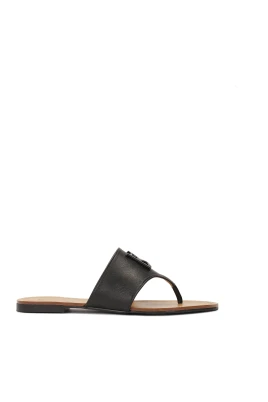 Svarta flip-flops i läder med bred rem