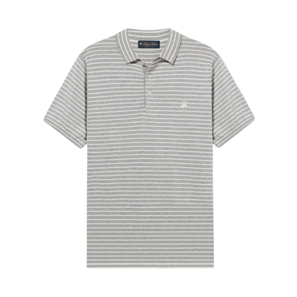 Brooks Brothers Men's Gray Polo Shirts, 2XL, Striped Cotton-Silk-Linen Knit Polo