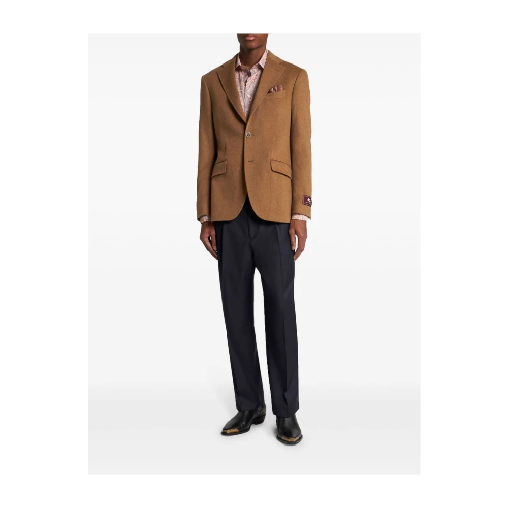 ETRO Kameelbruine Cashmere Jas met Logo Brown Heren