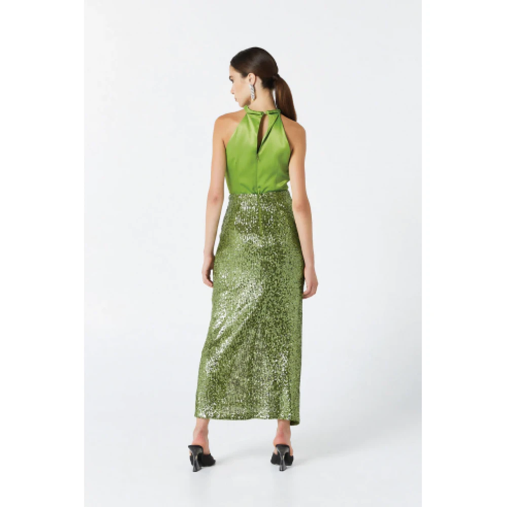 Nenette Glitter Midi Rok met Split aan de Voorkant Green Dames