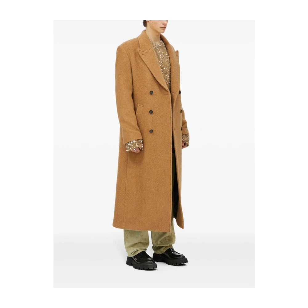 Msgm Kameel Double-Breasted Jas Brown Heren