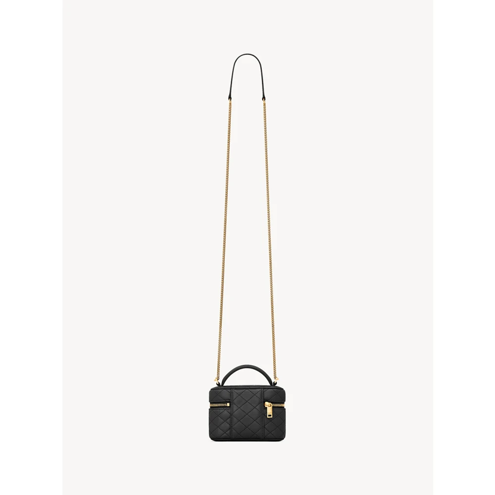 Saint Laurent Zwarte Leren Crossbody Tas Rits Sluiting Black Dames