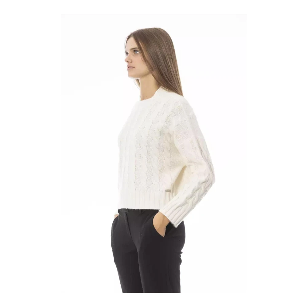 Baldinini Beige wollen trui met ronde hals en monogramdetail Beige Dames