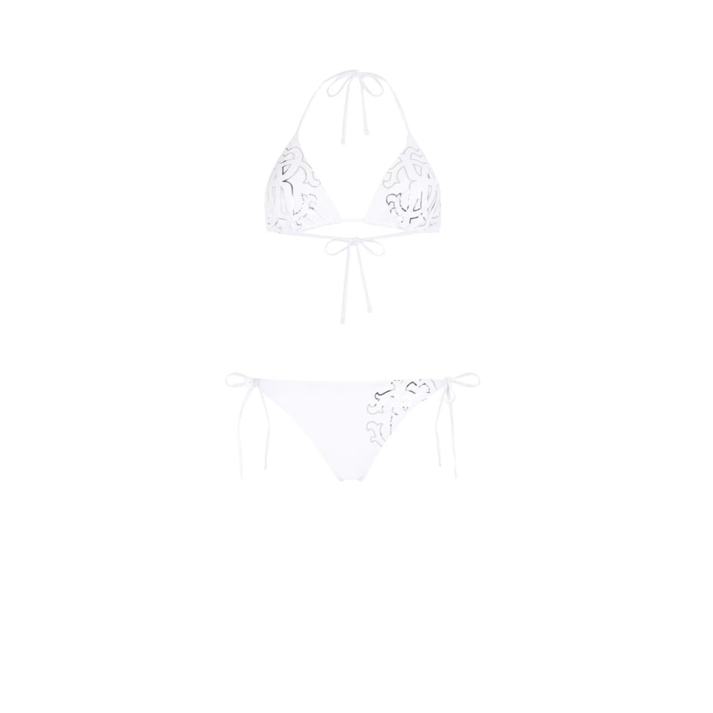 Roberto Cavalli Monogram Bikini Halternek Driehoek Lage Taille White Dames