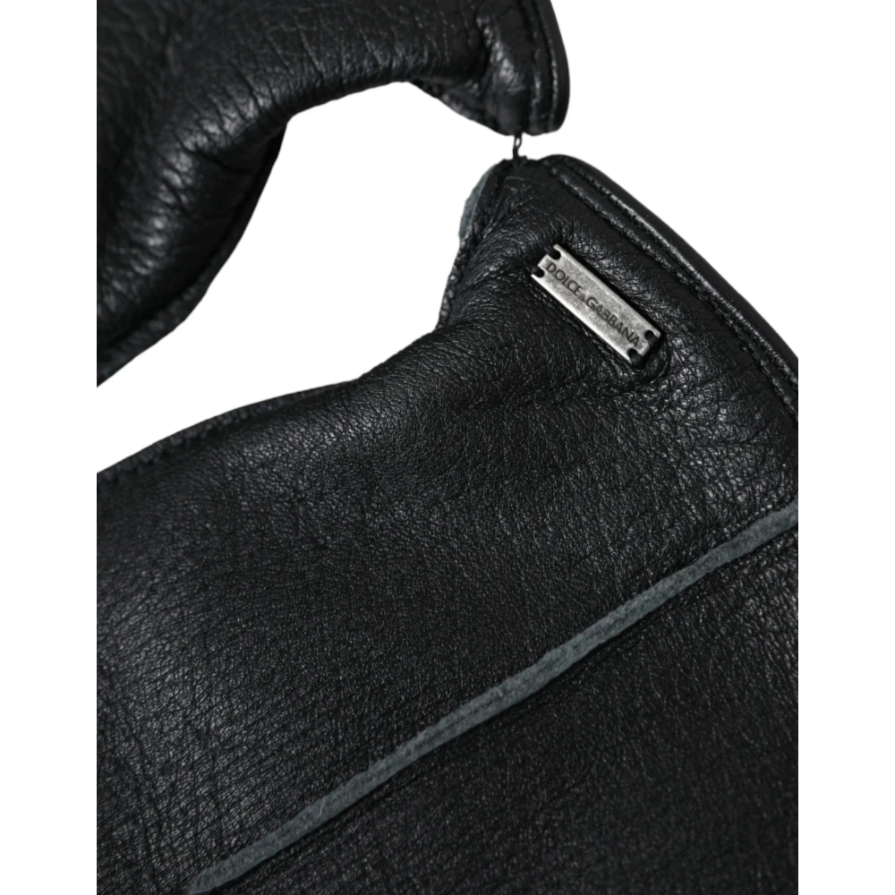 Dolce & Gabbana Zwarte Leren Biker Handschoenen Black Unisex