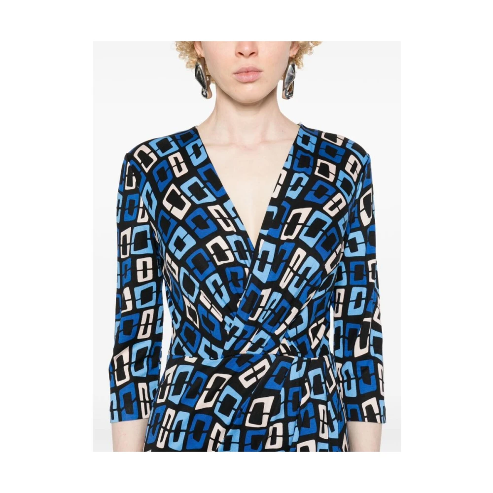 Diane Von Furstenberg Geometrische Zijden Jurk met Gedrapeerd Detail Blue Dames