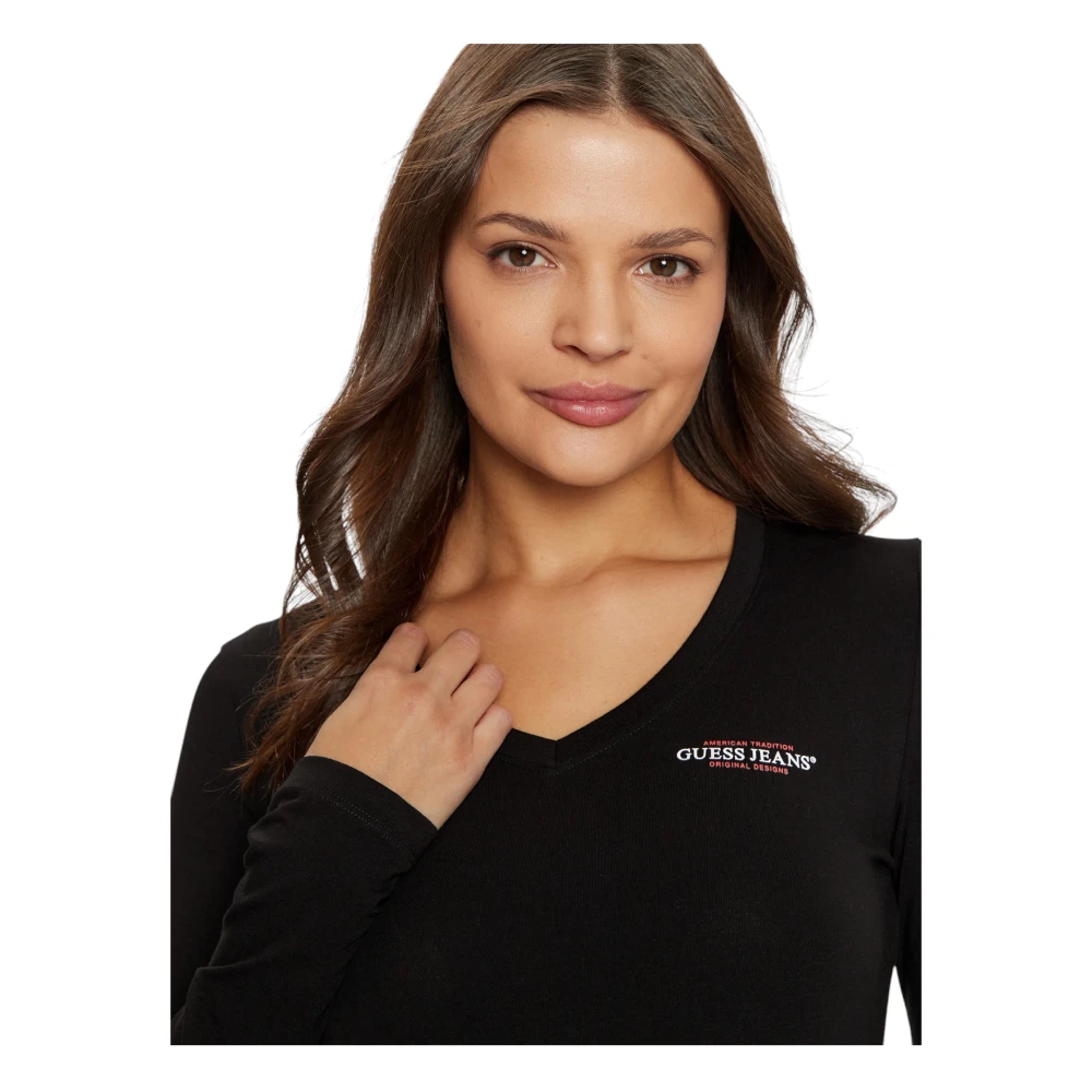Guess Organisch katoenen longsleeve slim fit T-shirt Black Dames