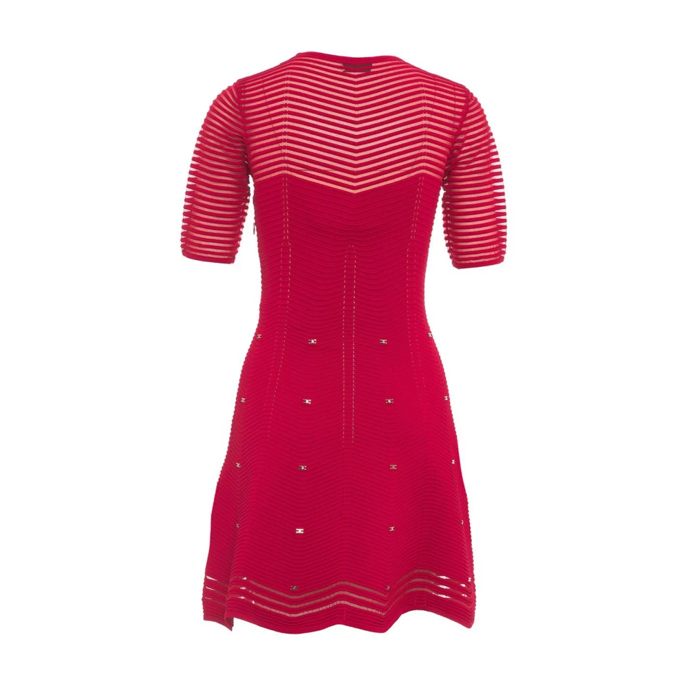 Elisabetta Franchi Rode Gebreide Mini Jurk met Studs Red Dames