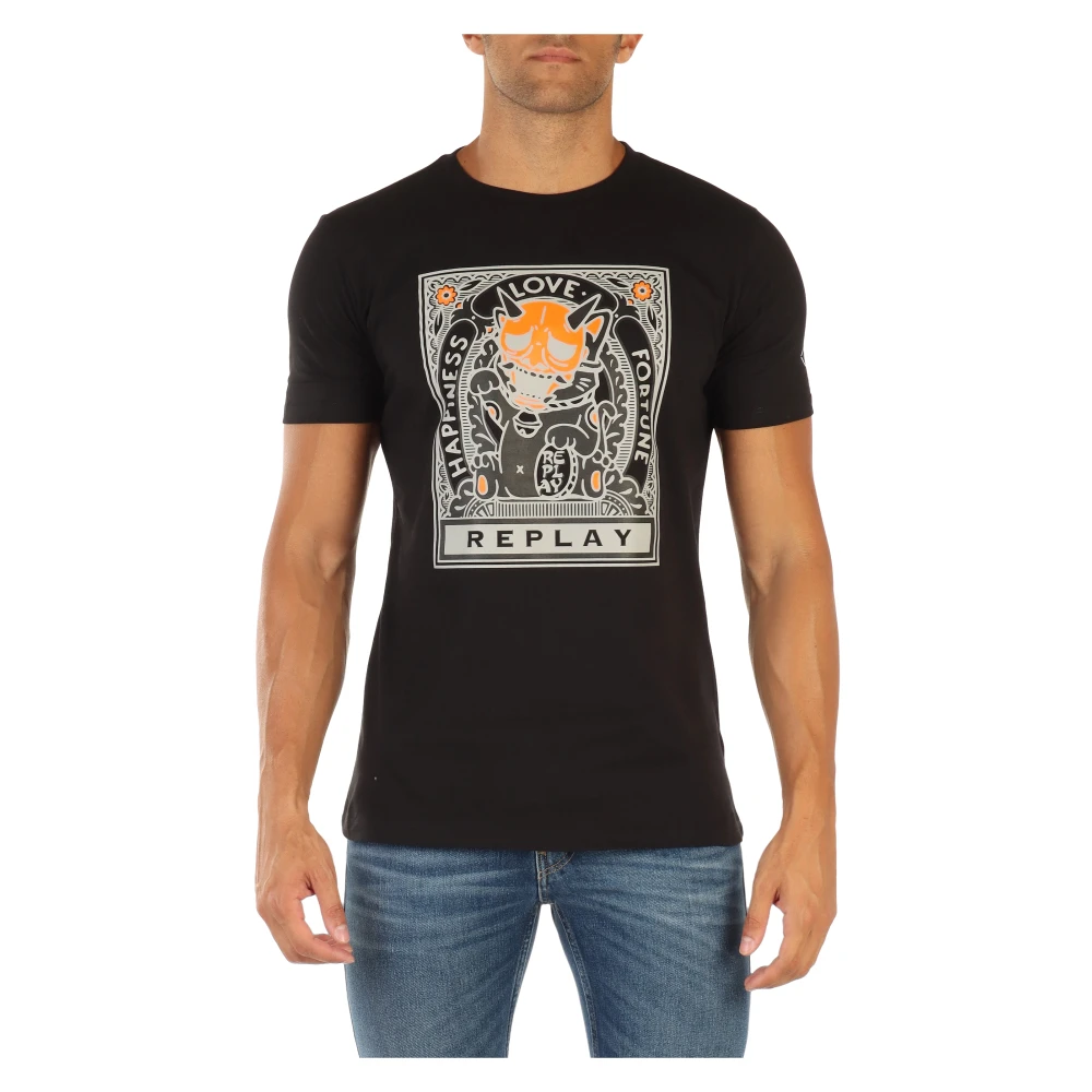 Replay Katoenen T-shirt met Voorprint Black Heren
