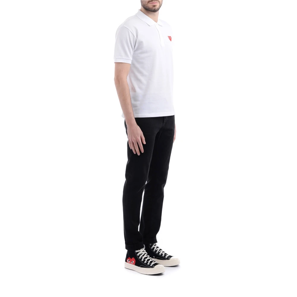 Comme des Garçons Play Witte Polo Shirt met Rood Hart Logo White Heren