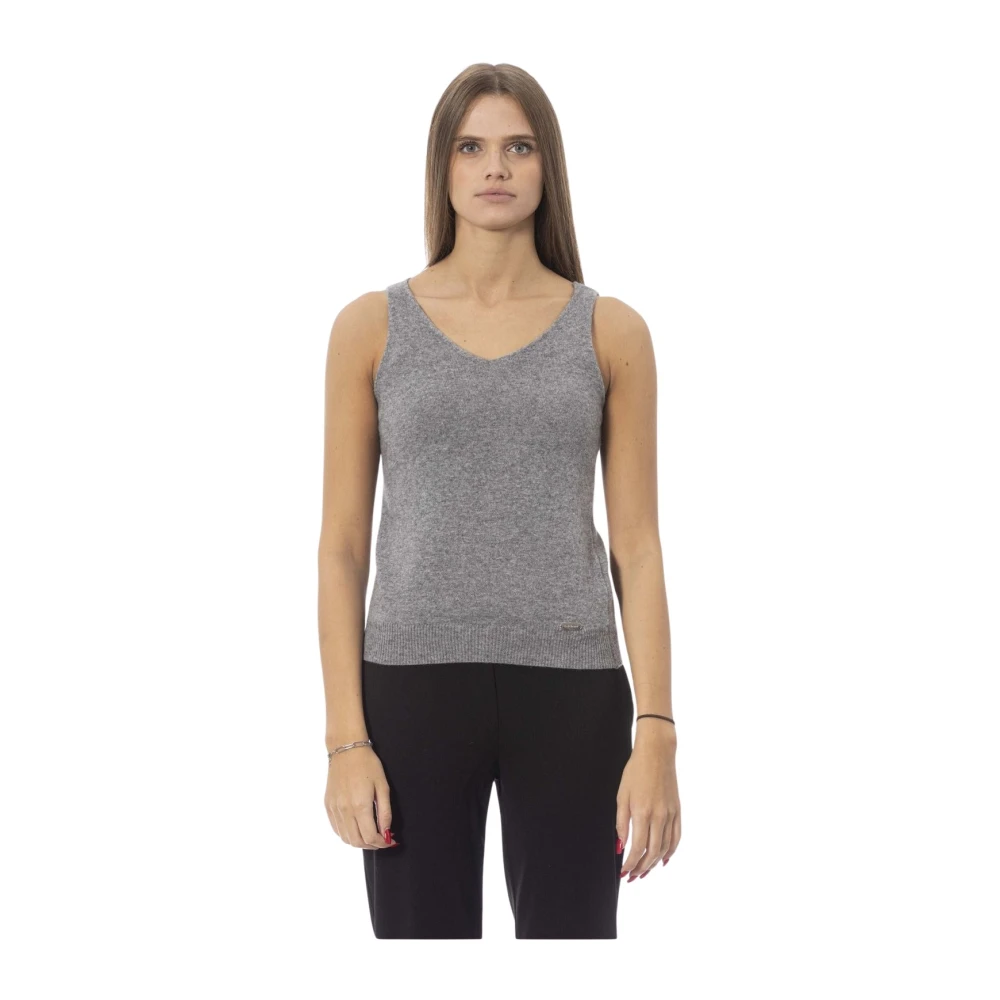 Baldinini V-hals tanktop in fijn geribbeld breisel Gray Dames