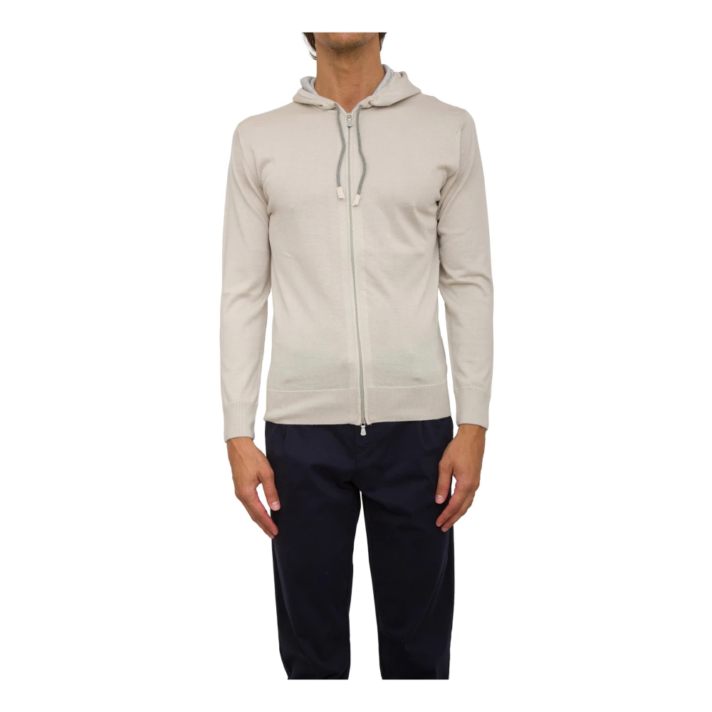 Eleventy Uomo Beige Felpa Con Cappuccio E Zip Intera