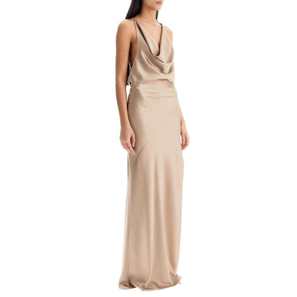 Andamane Satin Vera Maxi Jurk met V-Hals Beige Dames
