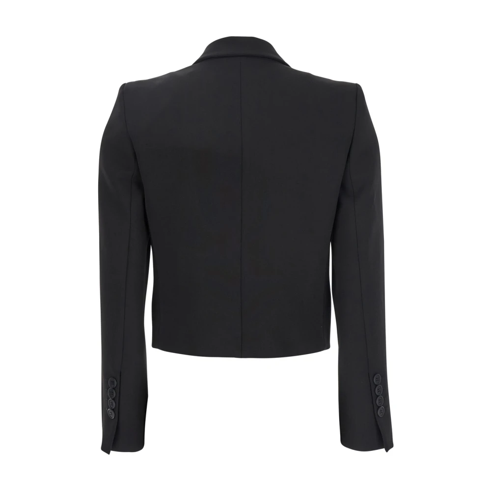 Plain Units Zwarte Double-Breasted Satijnen Korte Jas Black Dames