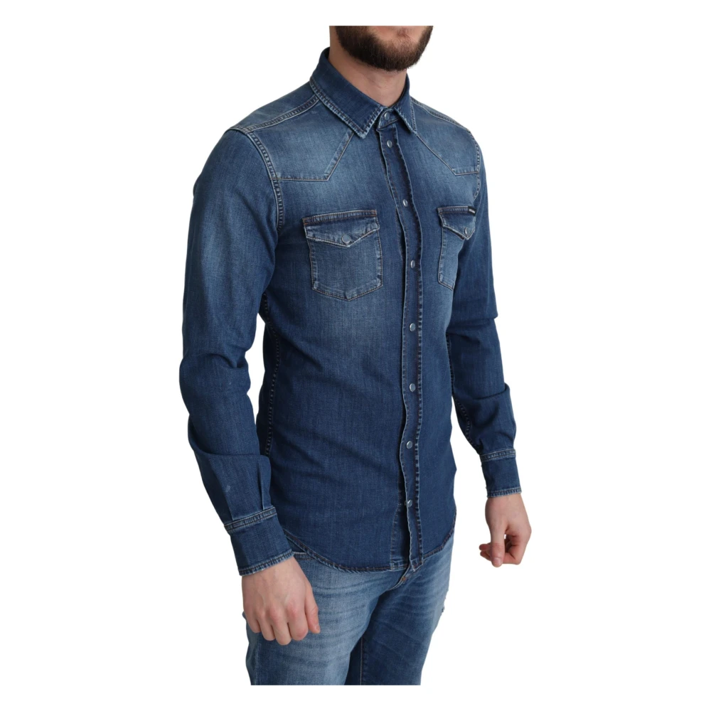 Dolce & Gabbana Elegant Denim Casual Overhemd Blue Heren