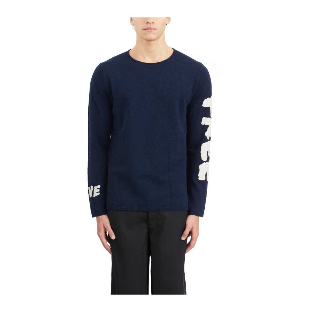 Comme des Garçons Wollen Crewneck Trui Blue Heren