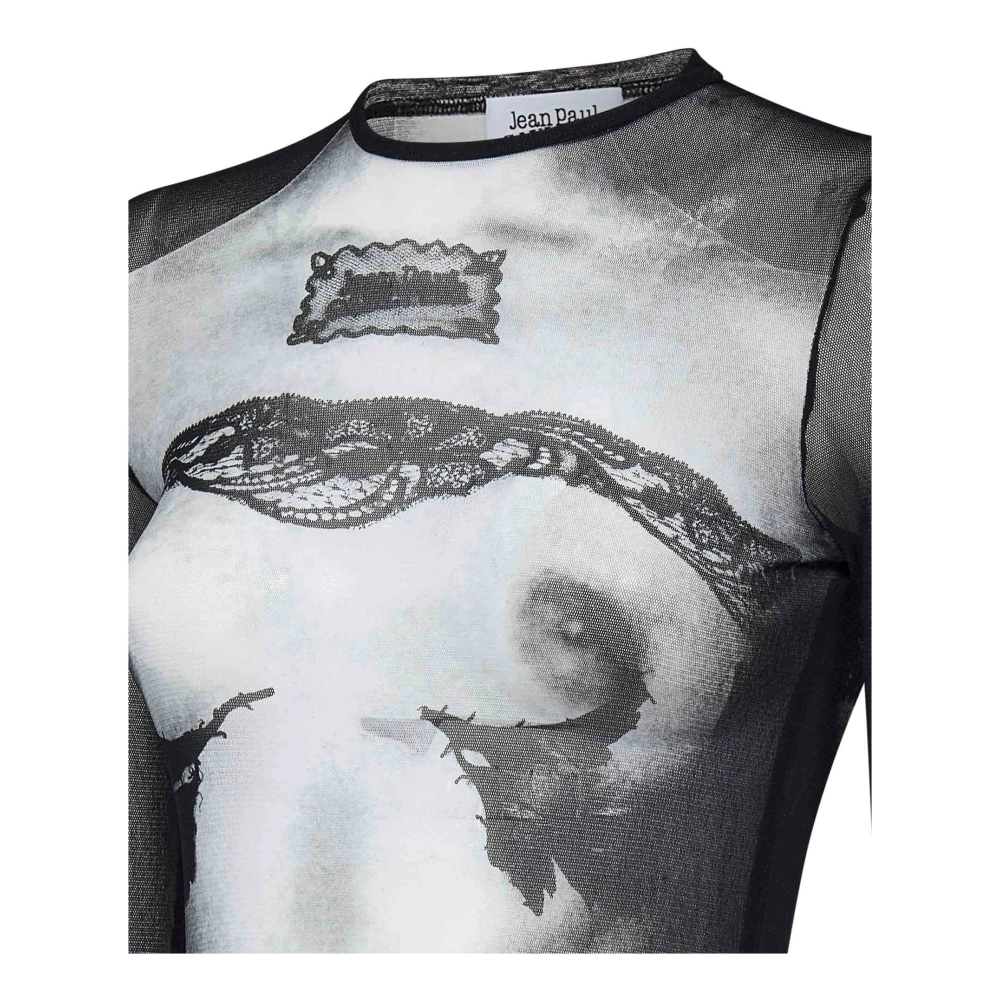 Jean Paul Gaultier Zwarte Tule Jurk met Naakt Print Black Dames