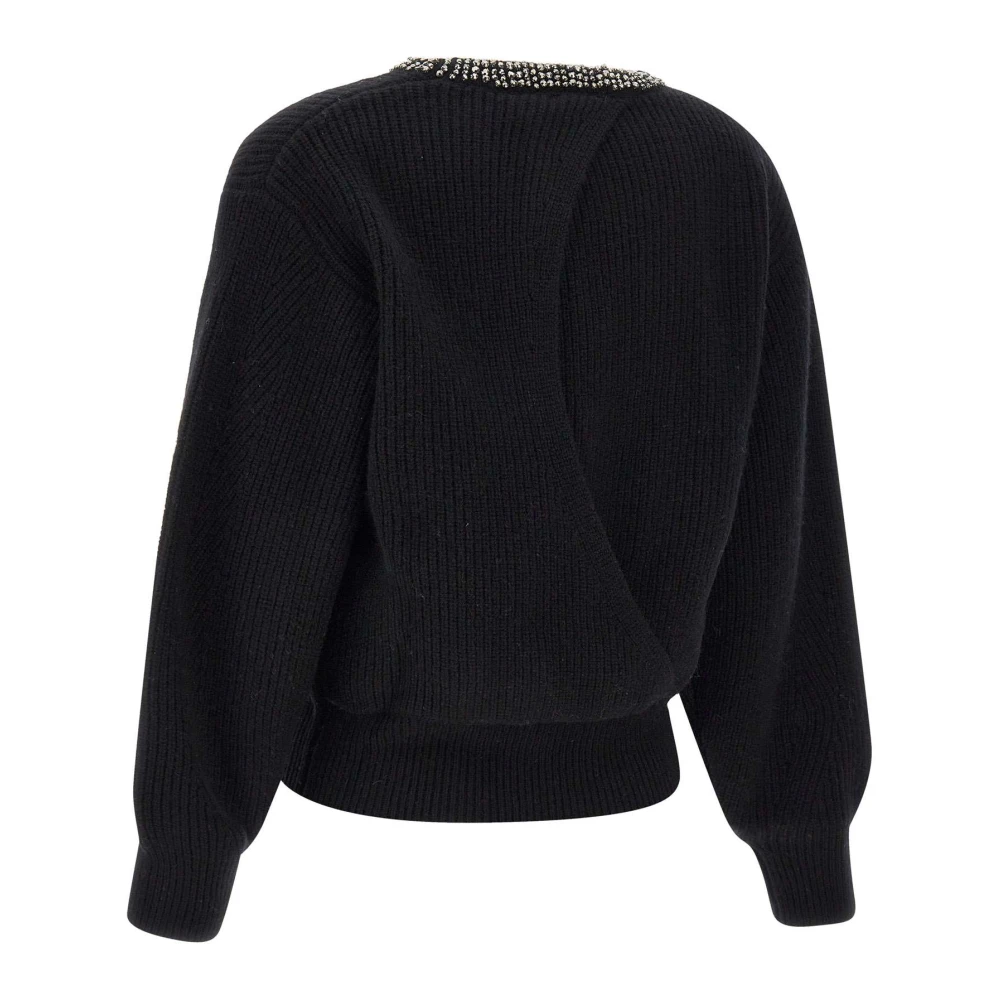 Liu Jo Zwarte Geribbelde Wollen Trui met Strass Black Dames