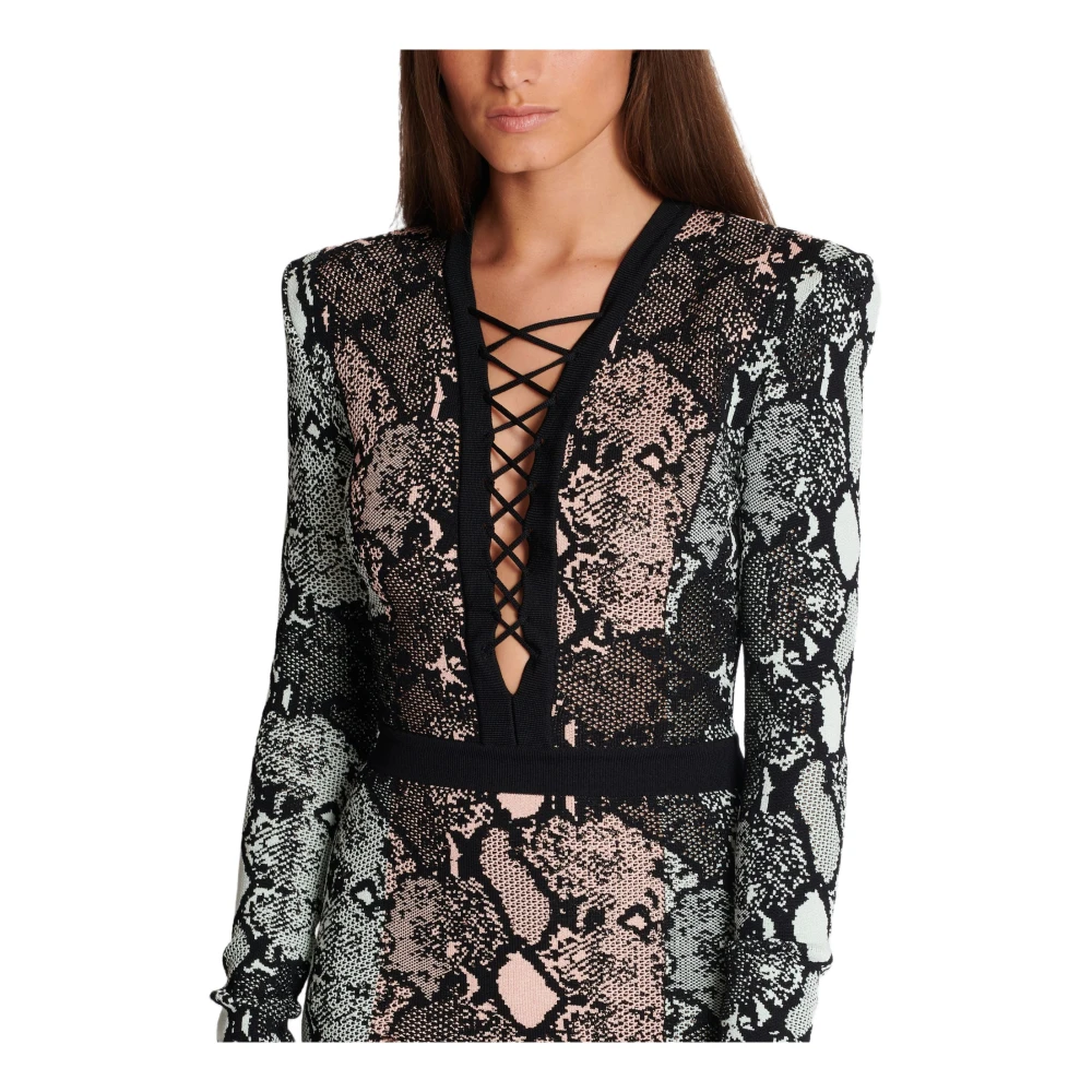 Balmain Korte jacquardjurk met slangenprint Multicolor Dames