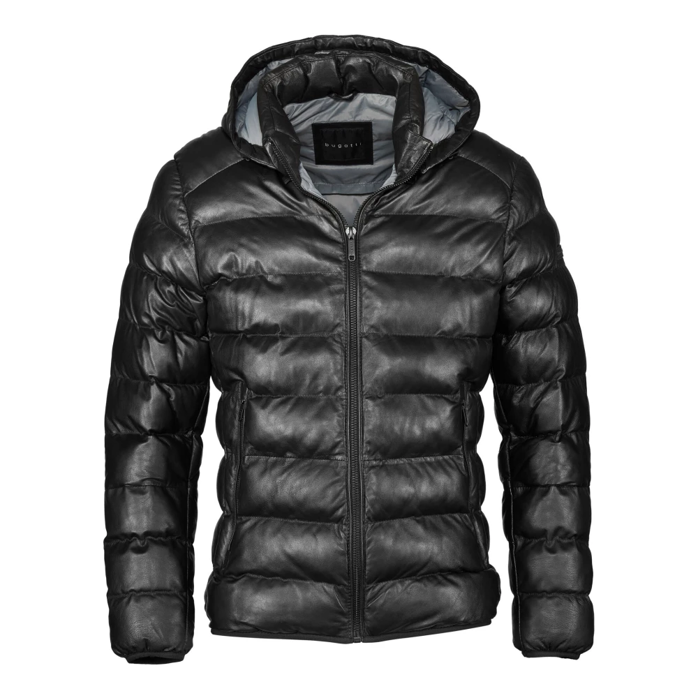 Bugatti Stijlvolle leren jas met logoplaatje Black Heren