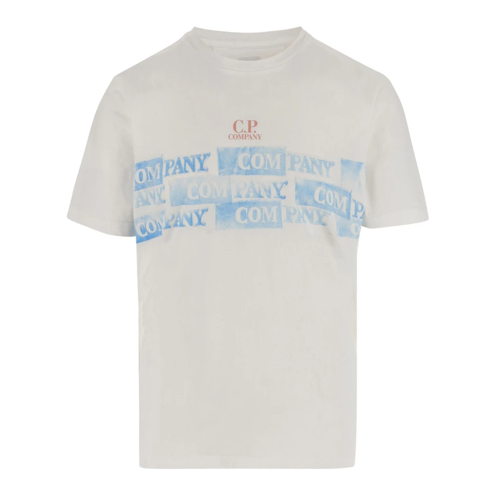 C.p. Company Men's White T-Shirts, L, Cotton Crew Neck Logo Print T-Shirt