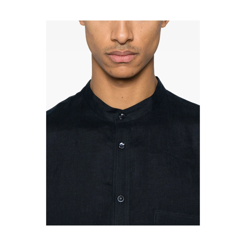 Giorgio Armani Navy Blue Layered Band Collar Shirt Blue Heren