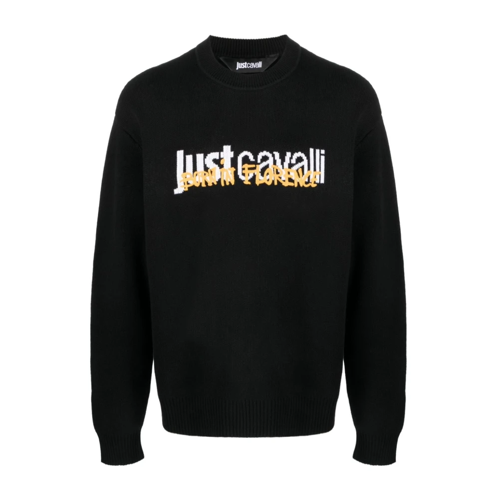 Just Cavalli Men's Black Round-Neck Knitwear, Xl, Jumpers - ***Cv