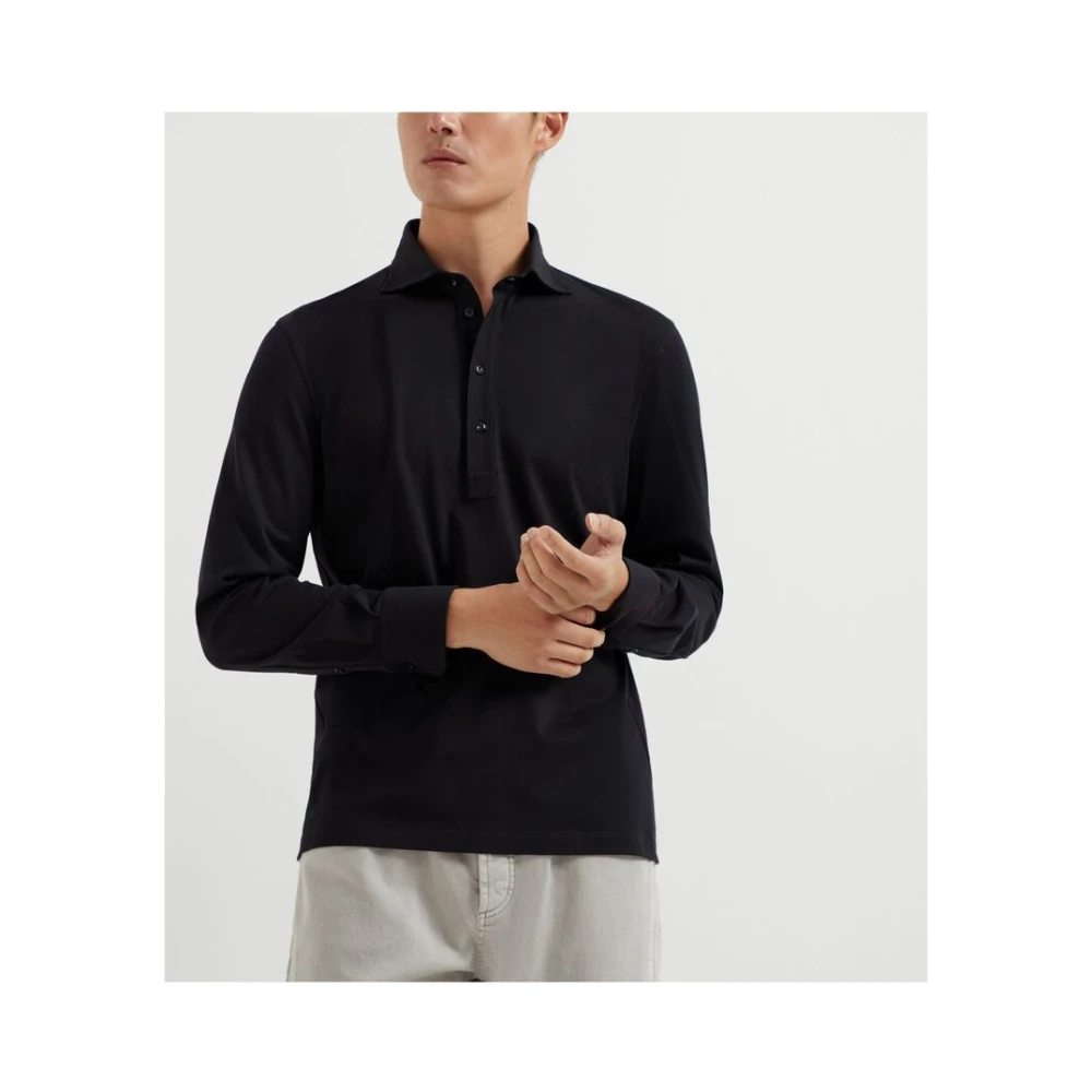 BRUNELLO CUCINELLI Zwarte Polotrui met Knoopsluiting Black Heren