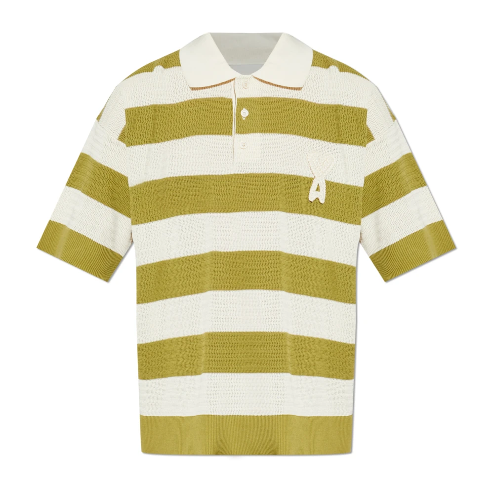 Ami Paris Mannelijk Groente Tops Heren, Groen, Xl, Katoen, Gestreept Poloshirt