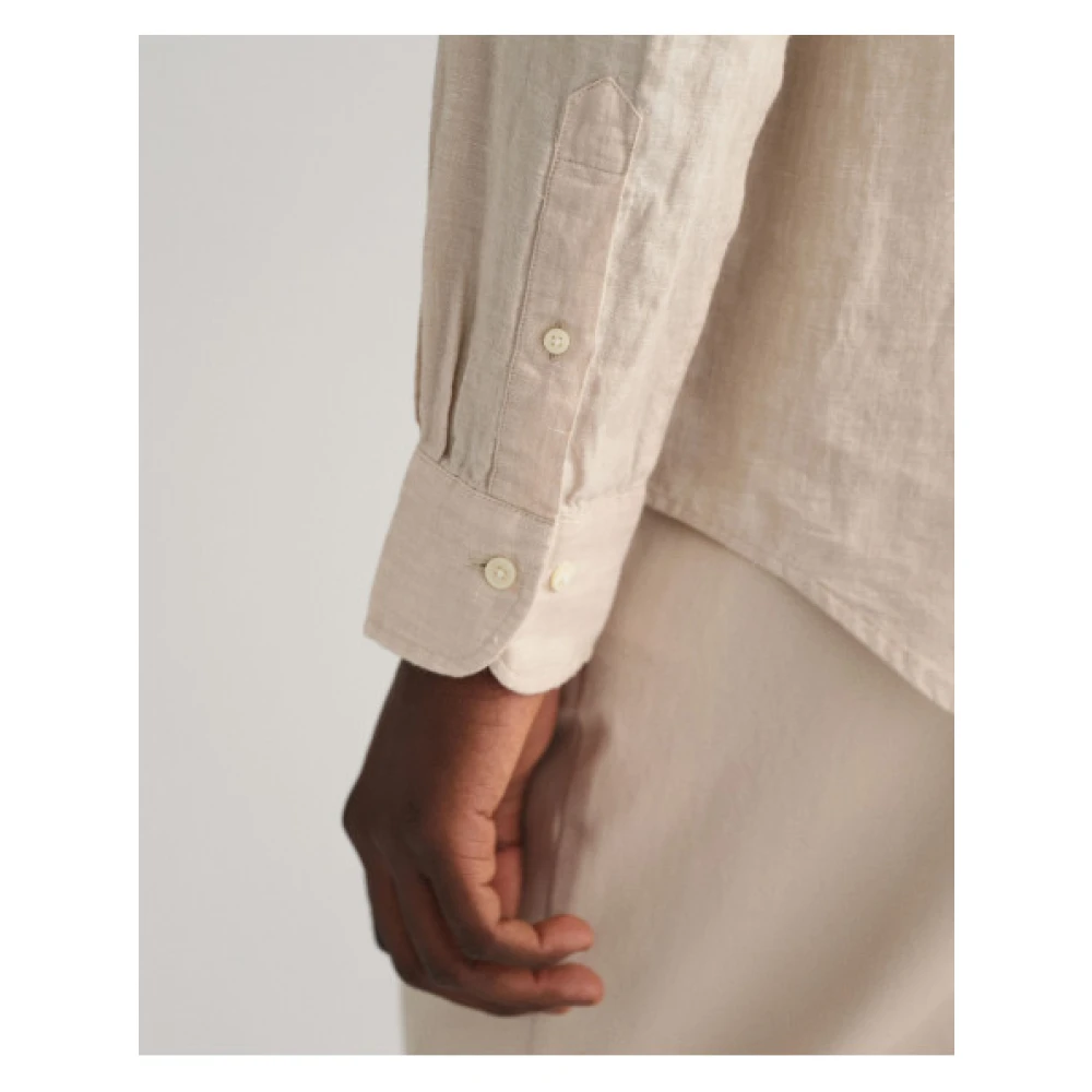 Gant Reguliere Linnen Overhemd met Geborduurd Logo Beige Heren