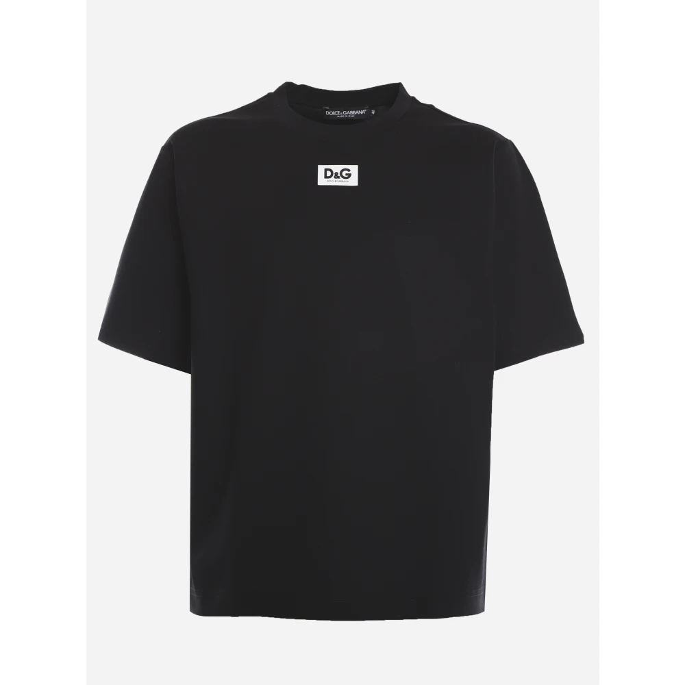 Dolce & Gabbana Zwarte T-shirts en Polos met Logo Patch Black Heren